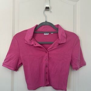 Aritzia Pink Cropped Polo Button Down Shirt
